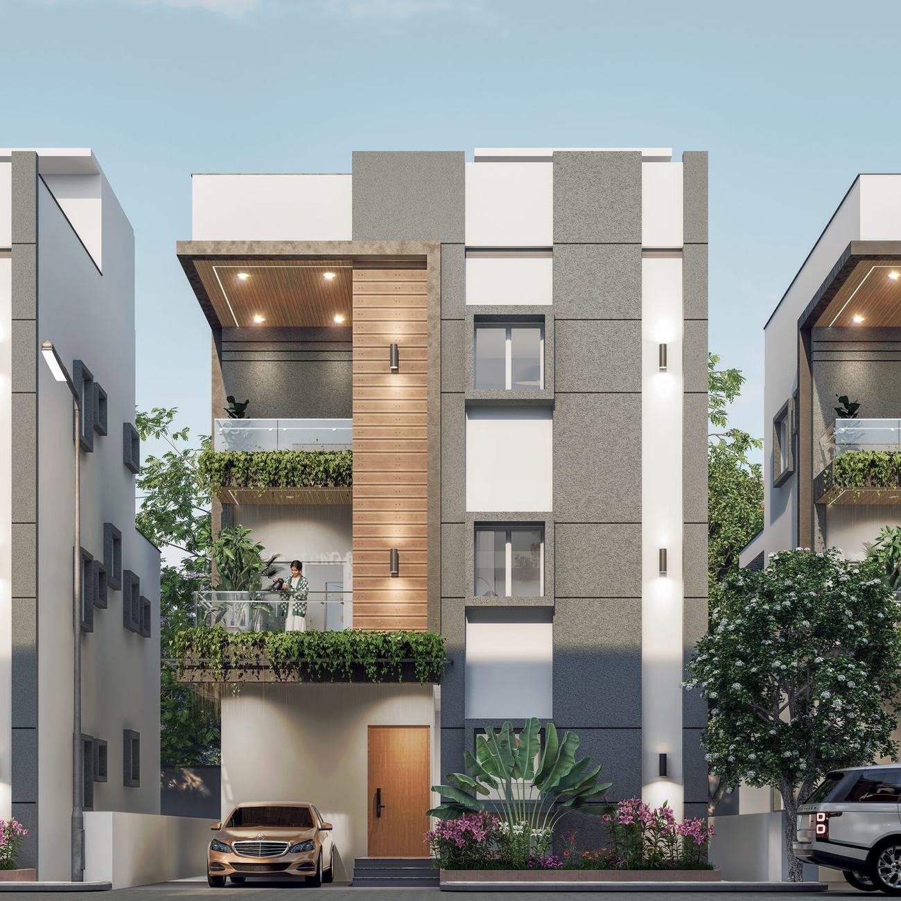 4BHK triplex villa facade
